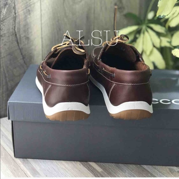 ECCO Dip Moc Boat Cognac Leather Brown AUTHENTIC - Picture 3 of 8